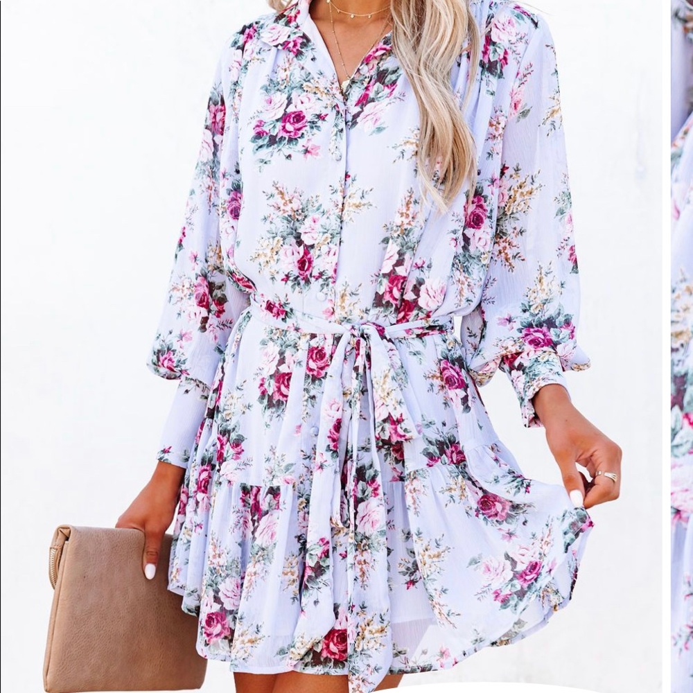 BLUEBELL FLORAL CHIFFON BUTTON DOWN DRESS